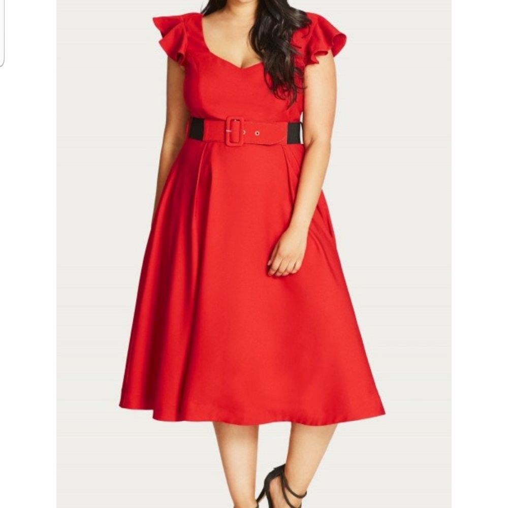 Red flutter sleeve, A line, flared pin up dress!
